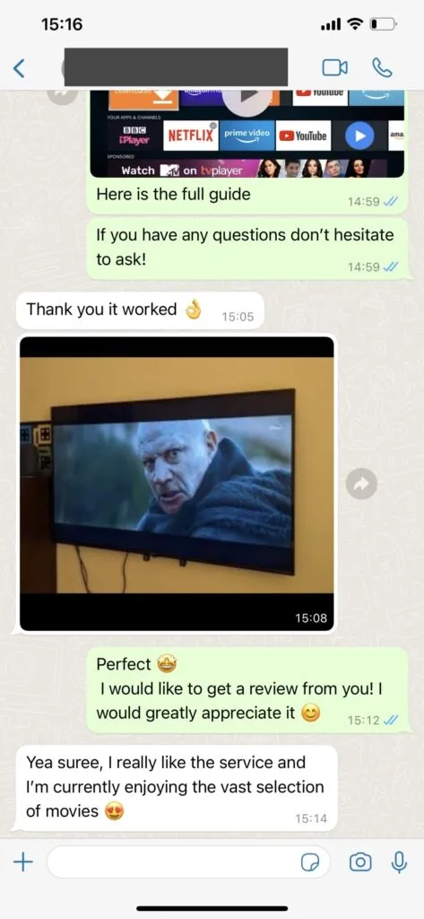 WhatsApp customer chat feedback screenshot 1 for xcodes iptv