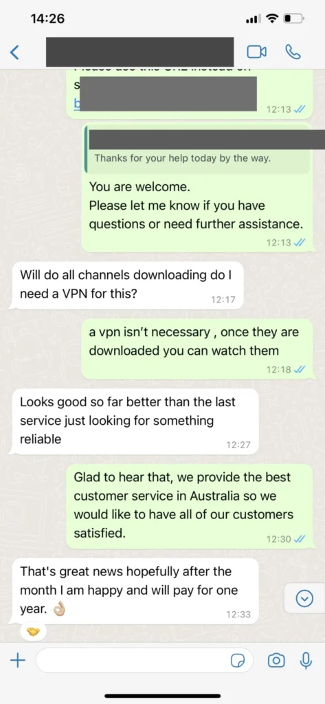 WhatsApp customer chat feedback screenshot 3 for xcodes iptv